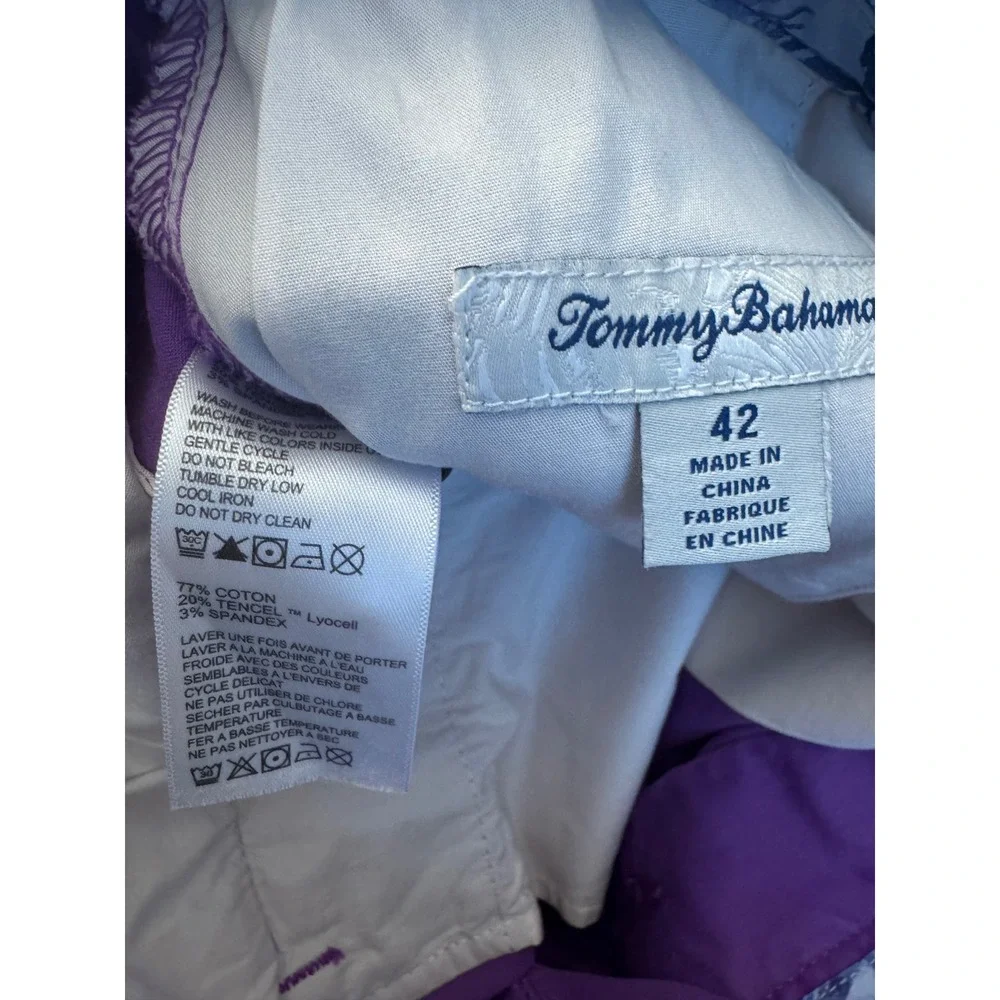 Tommy Bahama Boracay Chino Shorts Mens 42 Purple Stretch Cotton Tencel 12 Inseam